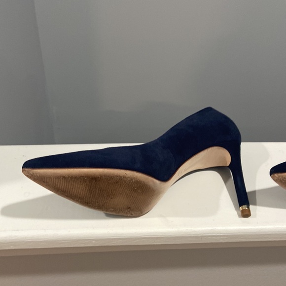 Antonio Melani Blue Heels w/ heel top piece gold Size 8m EUC worn twice leather - Picture 14 of 16